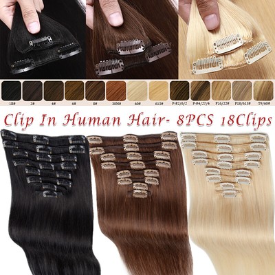 Clip In remi Hair Extensions 100% Echthaar Remy Haarverlangerung 8Tressen Glatt