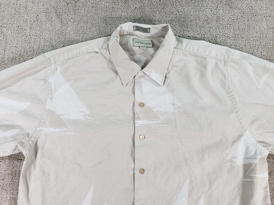 Cutter & Buck Mens Short Sleeve Button Up Shirt Large Beige Sailboat - Image 2 of 4