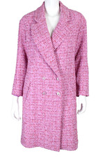 CHANEL 2022 22C Pink Red Boucle Tweed Lionhead Button Double Breasted Coat 40