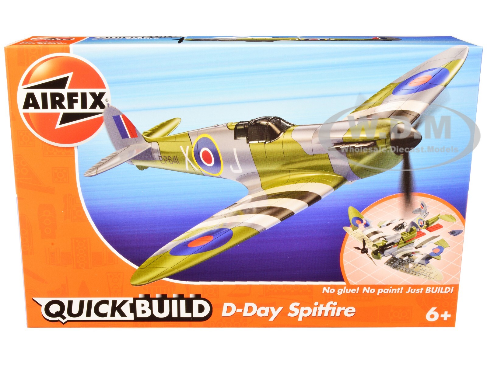 НАБОР ДЛЯ МОДЕЛИ САМОЛЕТА SPITFIRE С ПЛАСТИКОВОЙ ЗАСТЕЖКОЙ D-DAY ОТ AIRFIX QUICKBUILD J6045
