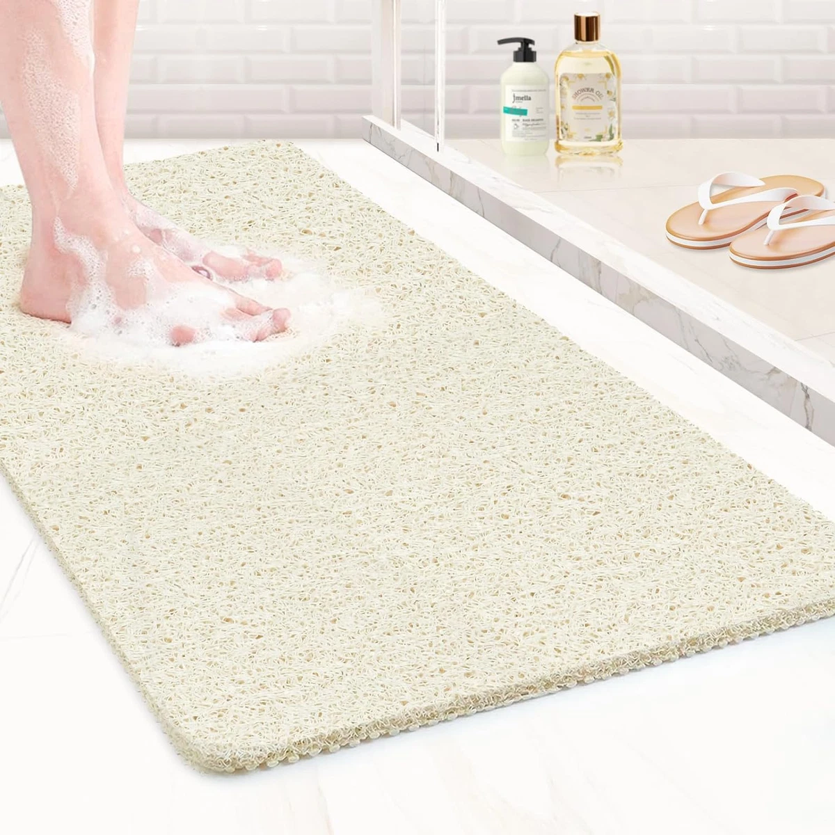 Shower Mat Bathtub Non Slip for Bathroom with Drain PVC Loofah