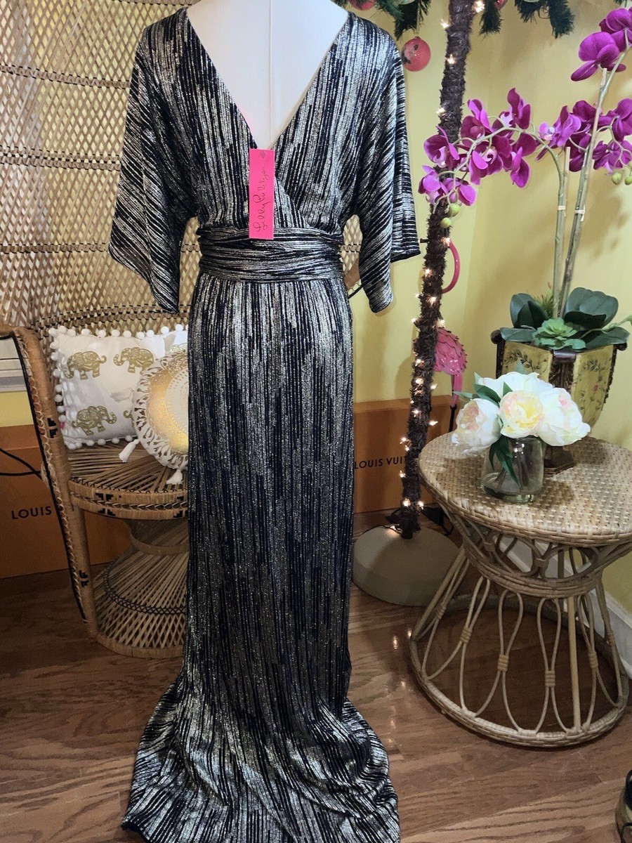 Lilly Pulitzer NWT Parigi Maxi Dress True Navy X Gold