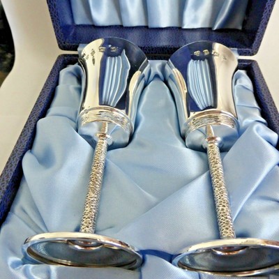 Vintage Solid Silver Boxed Pair Of Drinking Goblets Hm Birm 1974 Weight 149 8 Gr Ebay