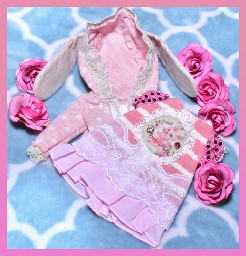 BJD 1/6 Volks Chibi Super Dollfie YoSD Pink Bunny momoringo Q*Polka Dress Outfit