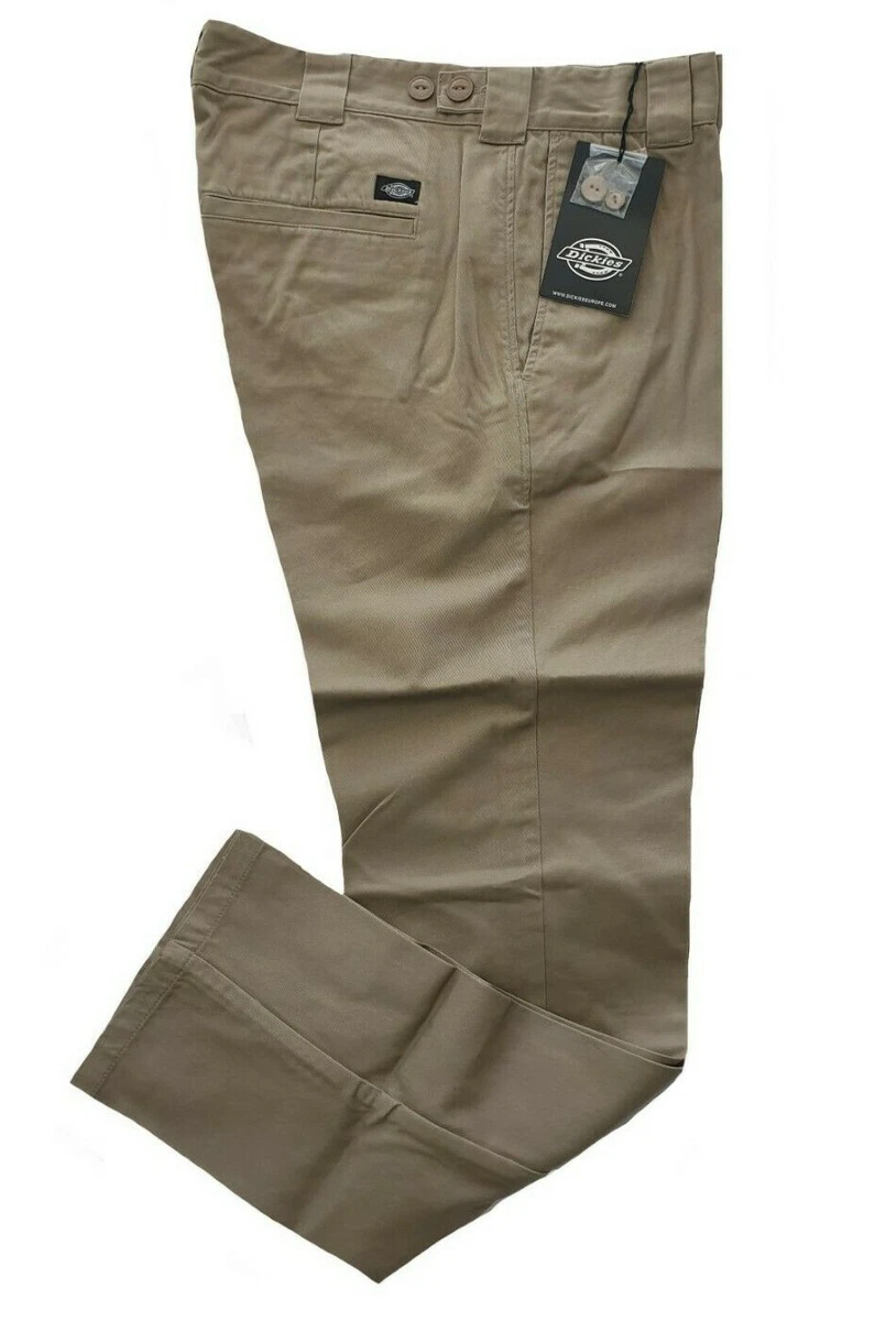 MENS DICKIES SLIM REGULAR SOFT THICK COTTON CHINO SCHOOL WORK PANTS C182 KHAKI