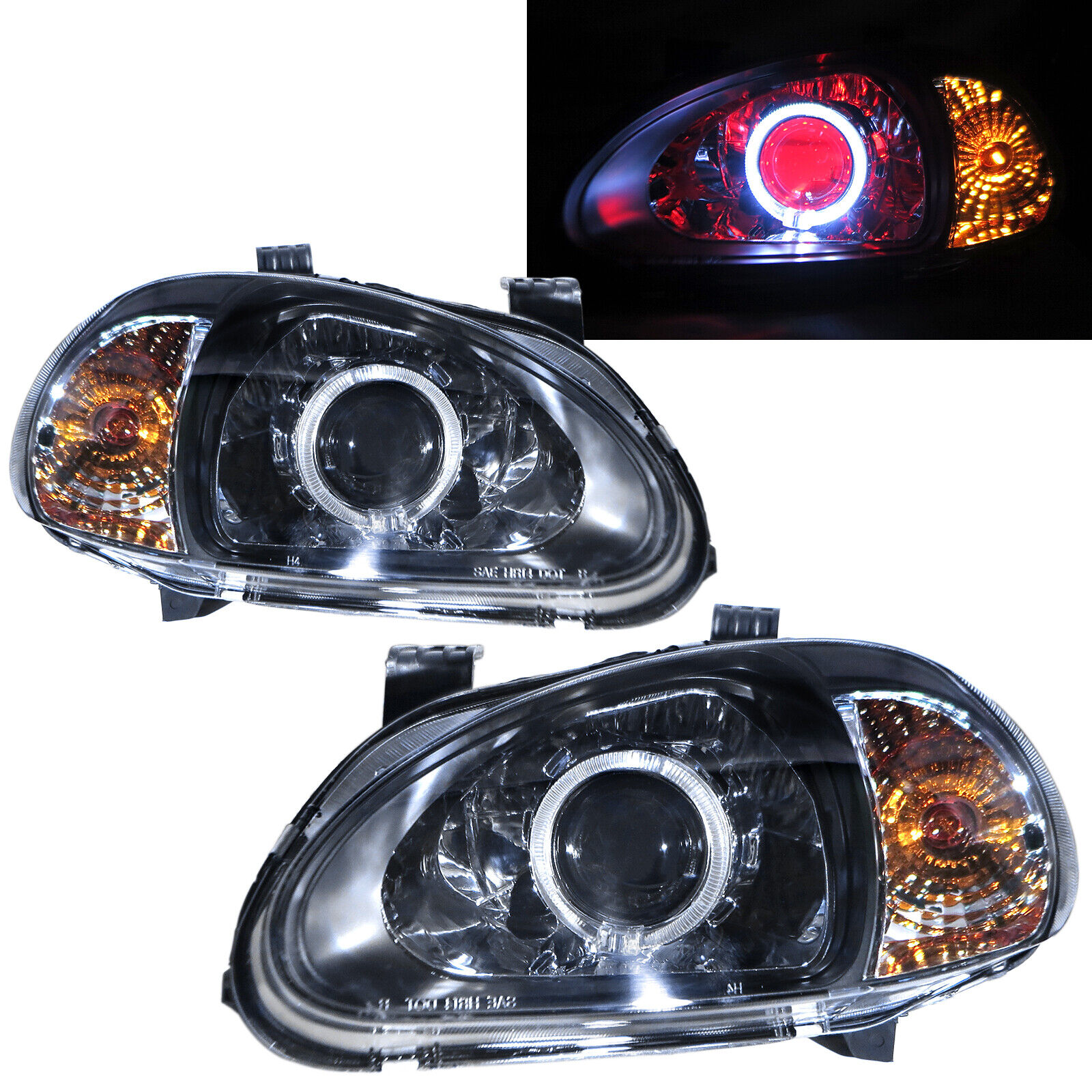 DEL SOL CRX 93-97 Roadser Guide LED Angle-Eye V2 Headlight Black for HONDA  LHD