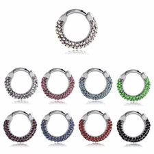 Septum Clicker Nose Ring Hoop Ear Cartilage Helix CZ Surgical Steel 14G