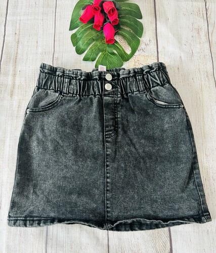 Justice Girls Charcoal Black Elastic Waist Denim Mini Skort Size 12 - Picture 2 of 6