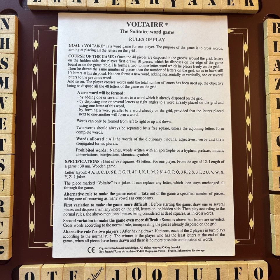 VOLTAIRE SOLITAIRE WORD GAME- Used - 100% Complete See Pics - Image 4 of 4