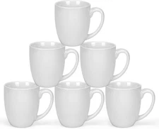 Set of 6 16oz White Ceramic Coffee Mugs Large Porcelain Tea Cups