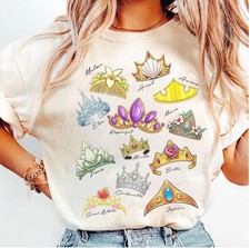 Disney Princess Crowns Tshirt, Princess Tiaras Cinderella Ariel Snow White Shirt