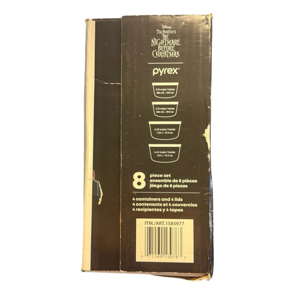 NOVO Pyrex Disney Nightmare Before Christmas Edição Limitada 8 peças conjunto 4 tigelas EA + tampas - Imagem 2 de 4