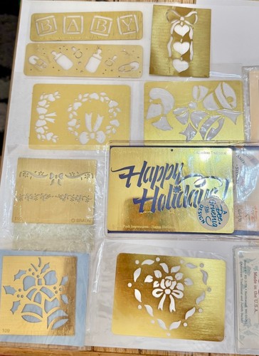 Lot Of 15 VTG Brass Embossing Stencils HOLIDAY Mixed AMERICAN TRADITION READ