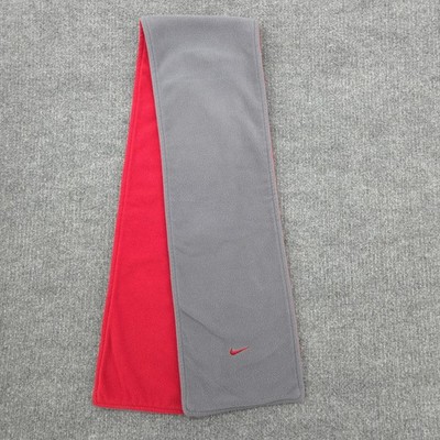 Nike Scarf Mens One Size Gray Red Reversible Fleece Swoosh Logo Winter Ski