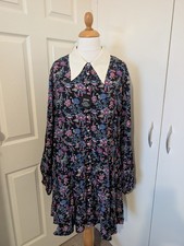 Joanie Jenna Jacobean Print Dagger Collar Minidress Size 24 Balloon Sleeves...