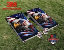 American Flag Eagle Liberty Cornhole Board Vinyl Wrap Laminated Sticker Set