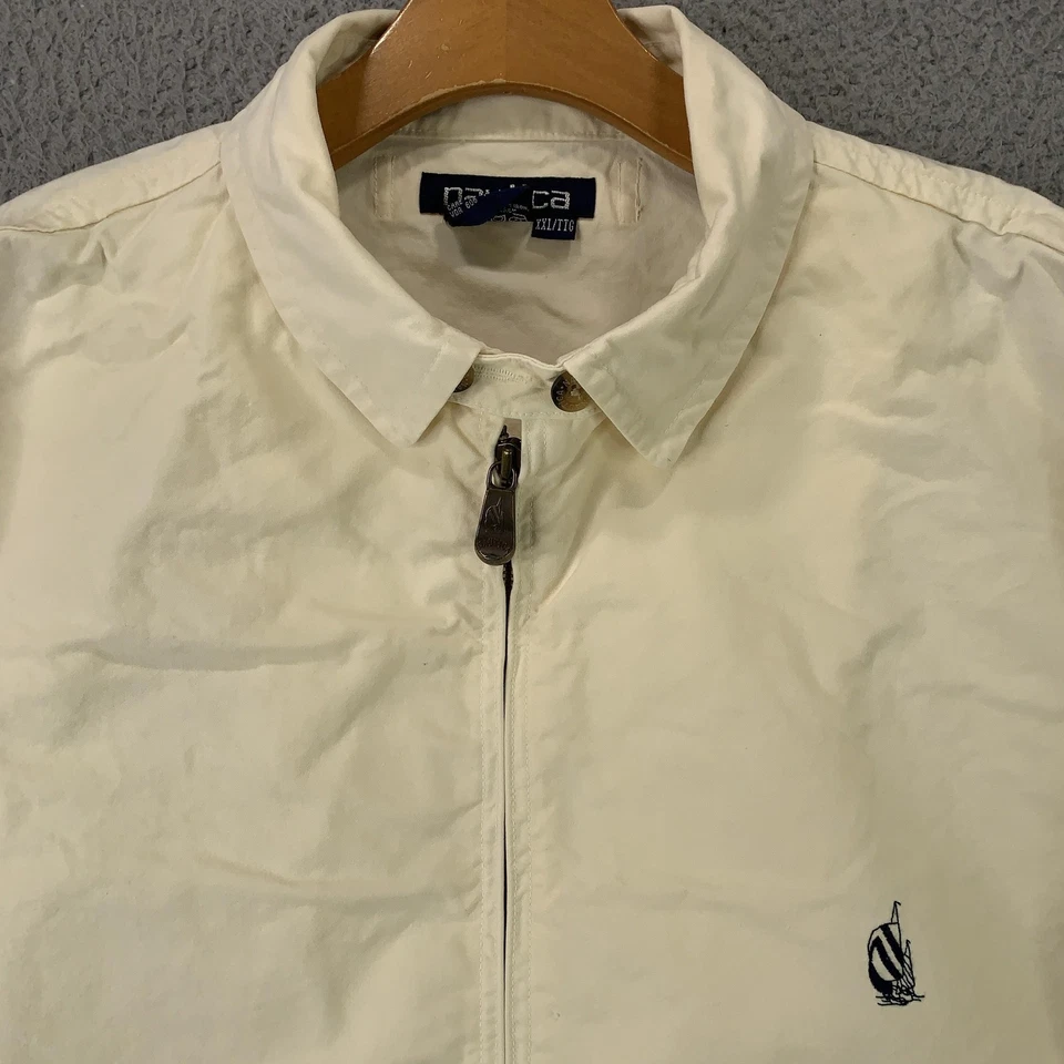 Винтажный Nautica куртка мужская XXL бежевый полный молнии хлопок парусник логотип 90-х пальто - Изображение 2 из 4