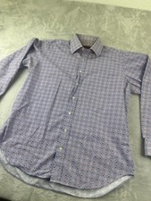 Etro Shirt Mens XL 43 Purple Floral Houndstooth Button Up Long Sleeve Made Italy