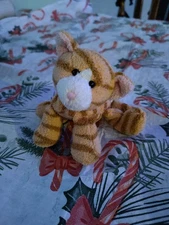 Vintage Russ Berrie Orange Kitten With Bow Bean Bag Plush Fur Like Tabbies