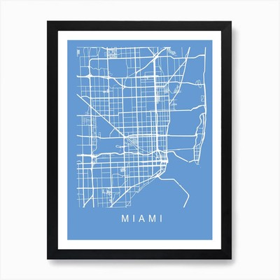 Miami Karte Bauplan Kunstdruck gerahmt Wandbild Poster Leinwanddruck Bild
