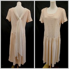90's Vintage Talbots Dress Pale Pink Scarf Back Cottagecore Romantic Retro Sz 14