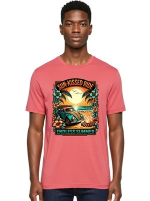 Sun-Kissed-Ride Mens Graphic Tee,100% Cotton,Casual Summer Wear