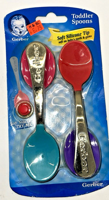Gerber Toddler Spoons 2 pack Soft Silicone Tip Multicolor VTG Vintage 2002