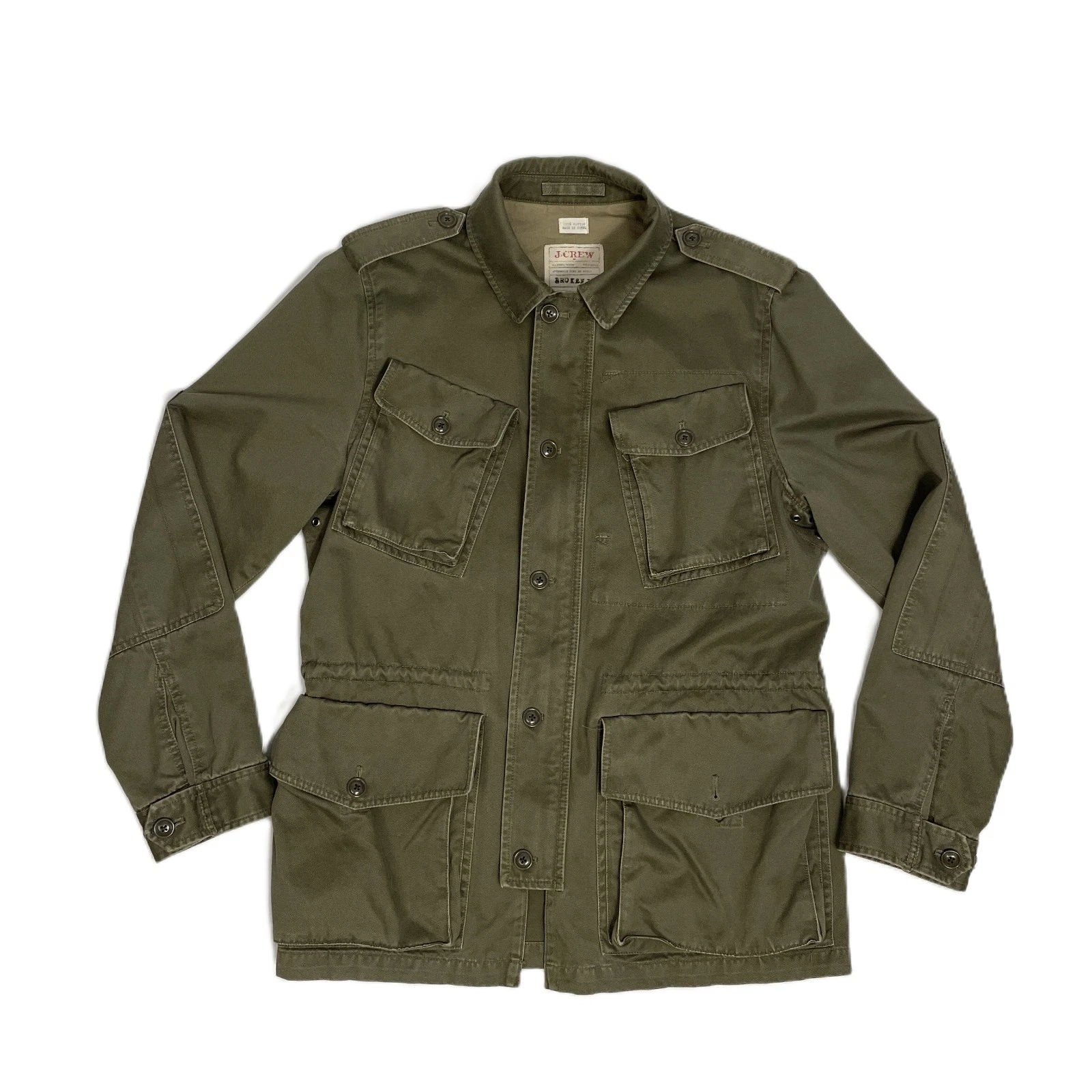 J.Crew Broken In Jacket Men Sz Med Army Green Canvas Military Field Coat Utility image 1