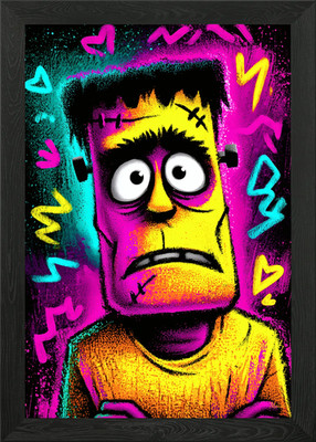 Franken Pop - Neon Monster Pop Art gerahmtes Wandbild Poster Leinwanddruck Bild