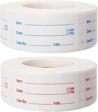 2 Rolls 1000 Pieces Removable Food Labels, 1 x 2 Inch Date Stickers for Freezer,
