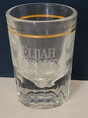 Vintage Elijah Craig Bourbon Heavy Base Double Shot Glass Gold Rim Bar Promo 3''