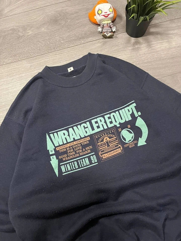 Wrangler Equip Vintage Sweatshirt USA Made 90s Graphic Navy Blue - Imagen 2 de 4