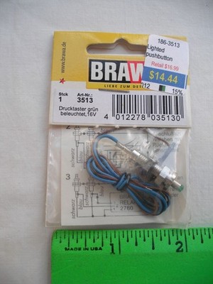 Brawa 3513 Lighted Push Button Switch, Miniature, Green, 6mm, 16V/30mA