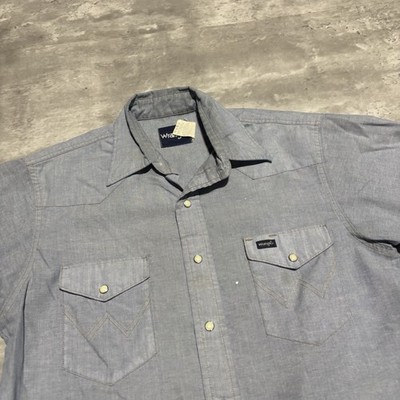 Wrangler Pearl Snap Shirt Men's 15.5 Blue Cotton Western Long Sleeve A2*