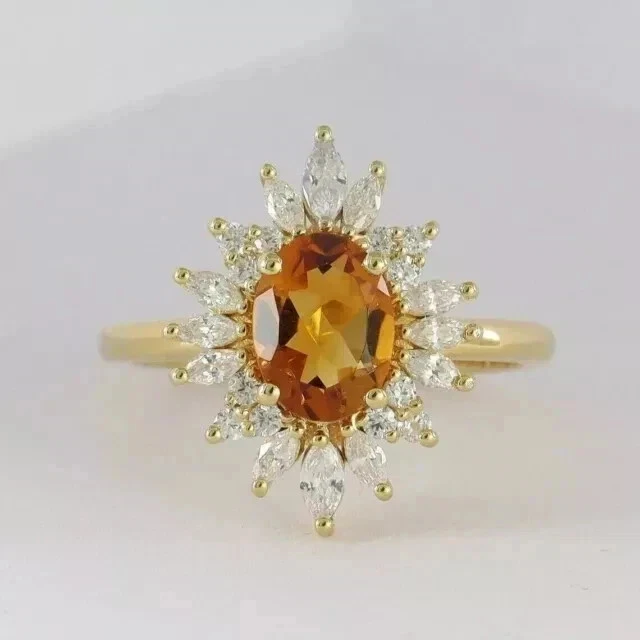 Anillo de compromiso para mujer citrino de corte ovalado de 3 quilates con acabado de oro amarillo de 14 quilates Foto 2 de 3