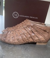 Leonardo Principi Tan Rock Deer Leather Plaited Shoes Sz 40