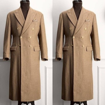 Wool Men's Long Overcoat Cashmere Double Breasted Warm Winter Men Long Coat