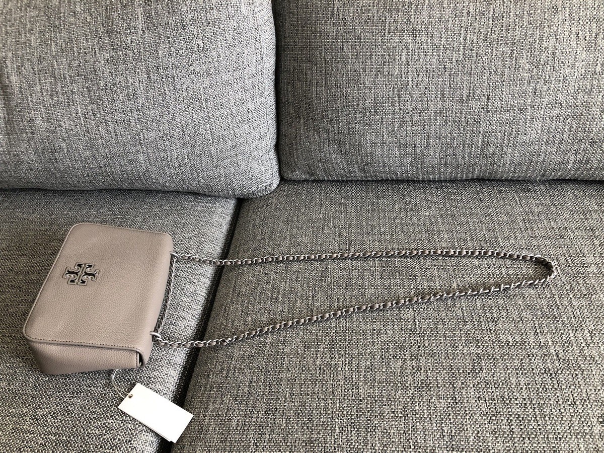 New Tory Burch Britten Grey Leather Adjustable Shoulder Bag | eBay