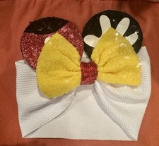 Baby Toddler Disney Minnie Mickey Mouse Headband White Sequined Ears Yellow Bow