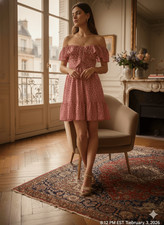 Monteau Los Angeles Red Ditsy Floral Tiered Mini Dress Ruffle Small summer dress