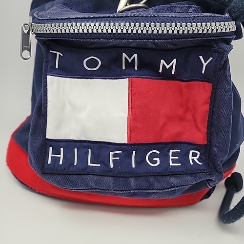 Vintage Tommy Hilfiger Canvas Backpack 1990s Nap Sack Tote Bag Big Flag Cotton - Picture 2 of 17