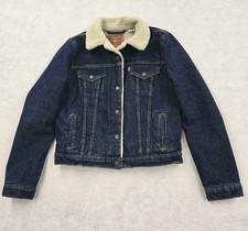 Levis Original Classic Sherpa Trucker Jacket Women's Size Medium Blue Denim EUC