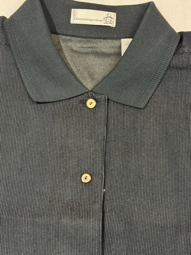 Munsingwear Button Up Polo Shirt Womens Size Large Black Short Preppy Sleeve - Picture 8 of 9