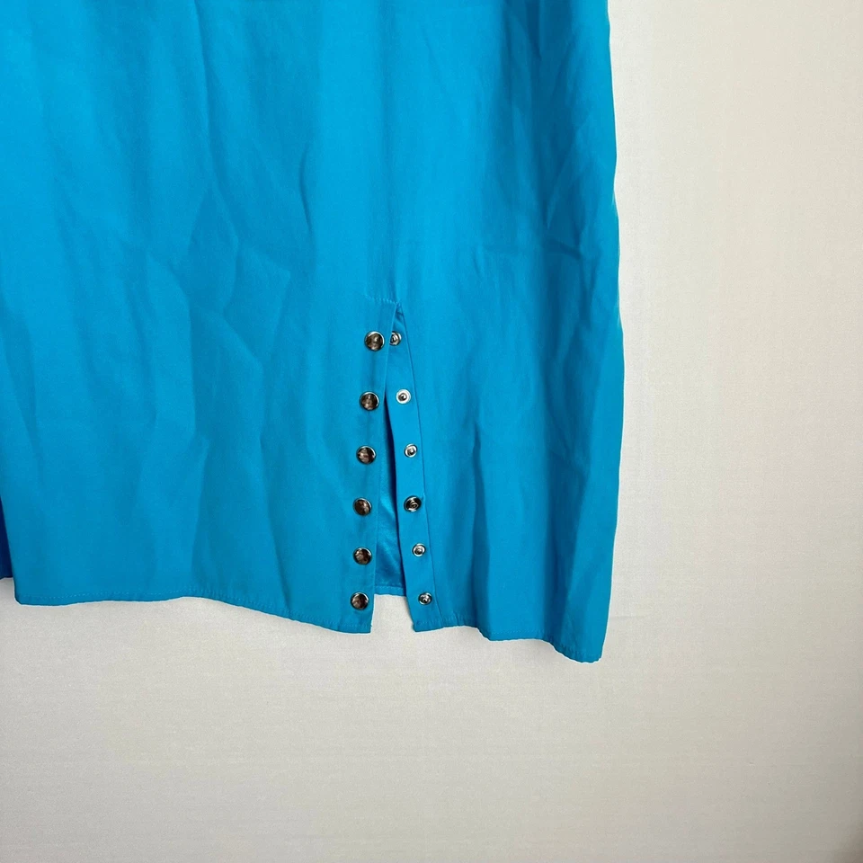 Amanda Uprichard Silk Mini Shift Dress V Neck Short Sleeve Turquoise Blue Size L - Image 2 of 4