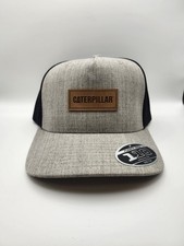 Caterpillar CAT Equipment Gray Leather Patch Snapback Mesh Cap/Hat
