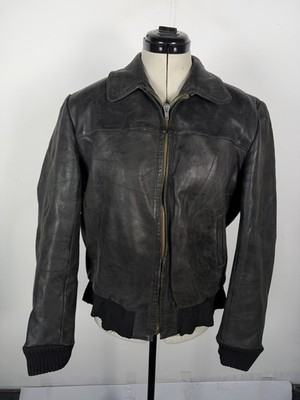 Vintage 50er Jahre deutsche Leder Motorrad Jacke Herren M schwarz aero leder kleidung