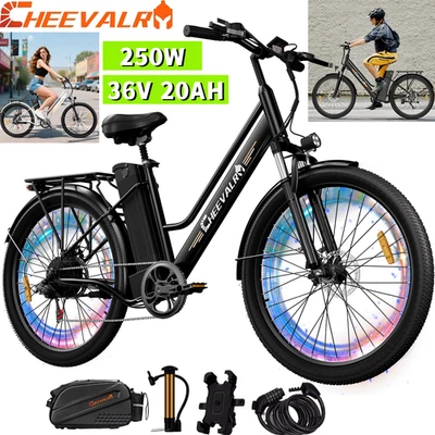 CHEEVALRY E Bike Damen 26 Zoll Elektrofahrrad 7-Gang 36V 20AH Akku Electric Bike Leichtes
