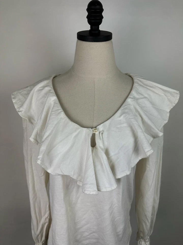 Blusa tricot Express vintage años 90 pequeña marfil cuello con volantes campesina medieval Foto 3 de 4