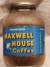 MAXWELL HOUSE COFFEE REGULAR GRIND JAR w ORIGINAL PAPER LABEL Partial Contents