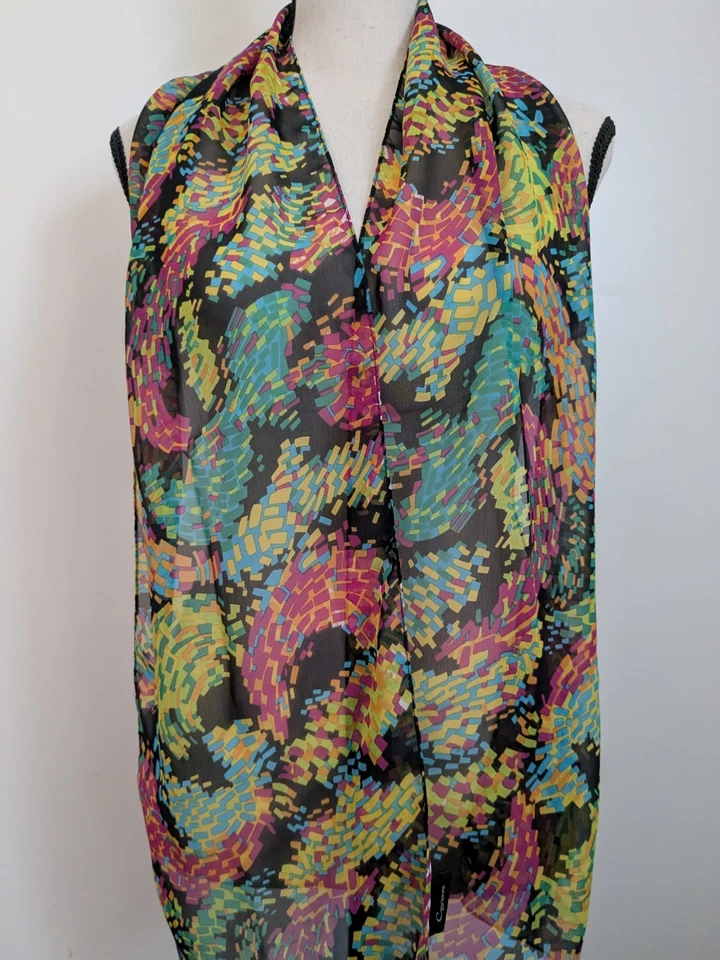 Vintage Cejon Polyester Multi Color Abstract Oblong Scarf 10 x 60 Inches - Image 3 of 4